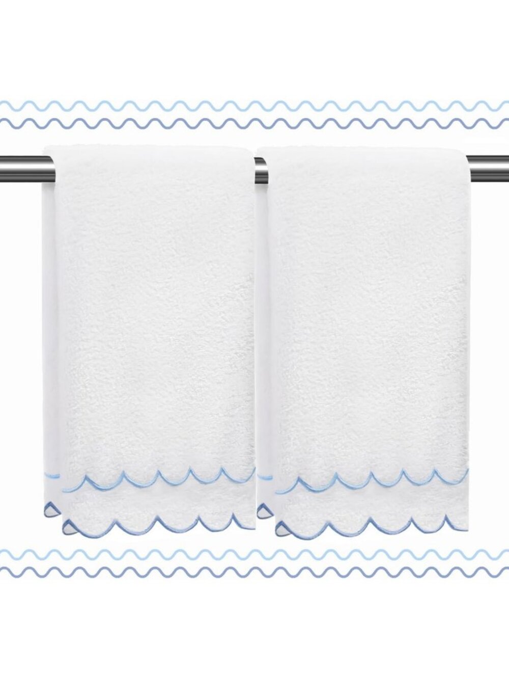 Soft 100% Cotton Hand Towels - Absorbent Scalloped Fingertip Towels, 2-Pack
